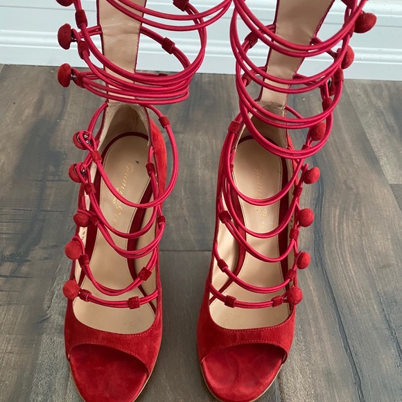 GIANVITO ROSSI STRAPPY SUEDE PEEP TOE PUMPS - Picture 2 of 8